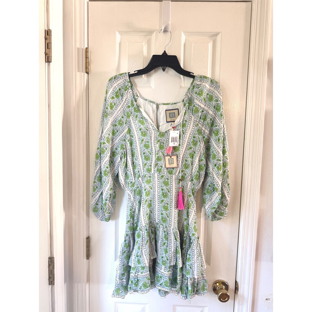 Bell by Alicia Bell Open Green Paisley Floral Tassel Mini Dress XS NEW